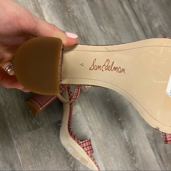 Sam Edelman | Yaro Plaid Ankle Strap Sandals Pink Plaid Size 7 NEW - Picture 8 of 11